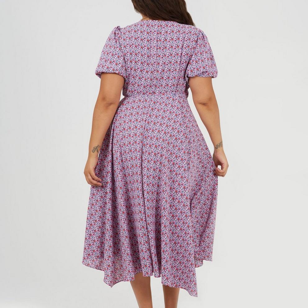 BS Plus Size Wrap Midi Dress with Floral Print