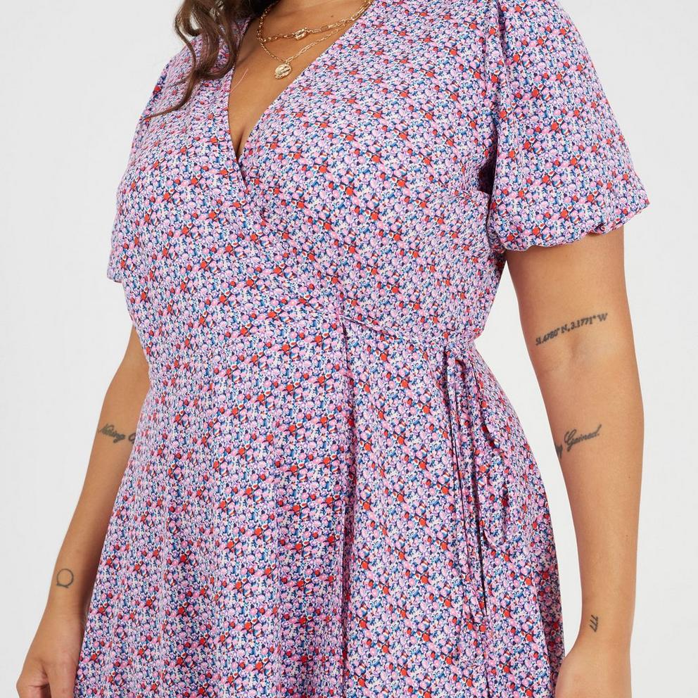 BS Plus Size Wrap Midi Dress with Floral Print
