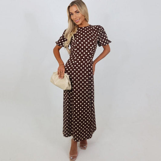 Polka Dot Print Puff Sleeve Midi Dress