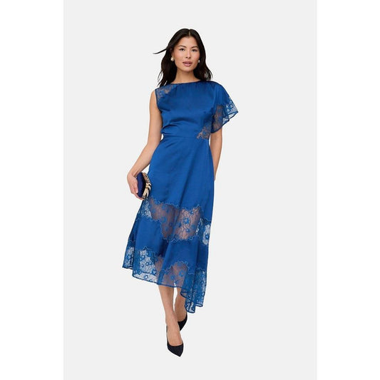 Lily and Lionel Selma Lace Insert Midi Dress In Blue