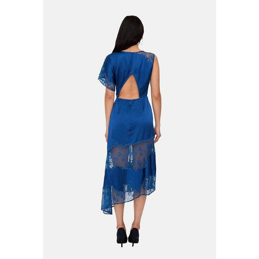 Lily and Lionel Selma Lace Insert Midi Dress In Blue