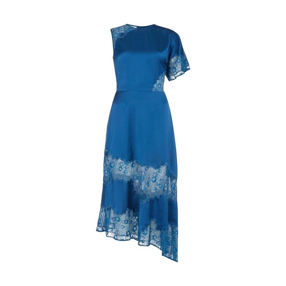 Lily and Lionel Selma Lace Insert Midi Dress In Blue