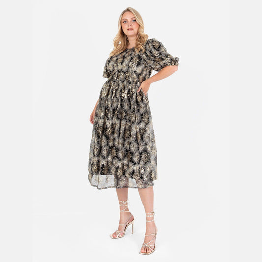 Lovedrobe Luxe Gold Sequin Star Midi Dress