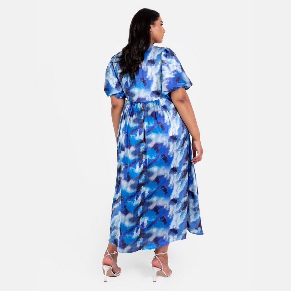 Lovedrobe Blue Satin Wrap Midaxi Dress