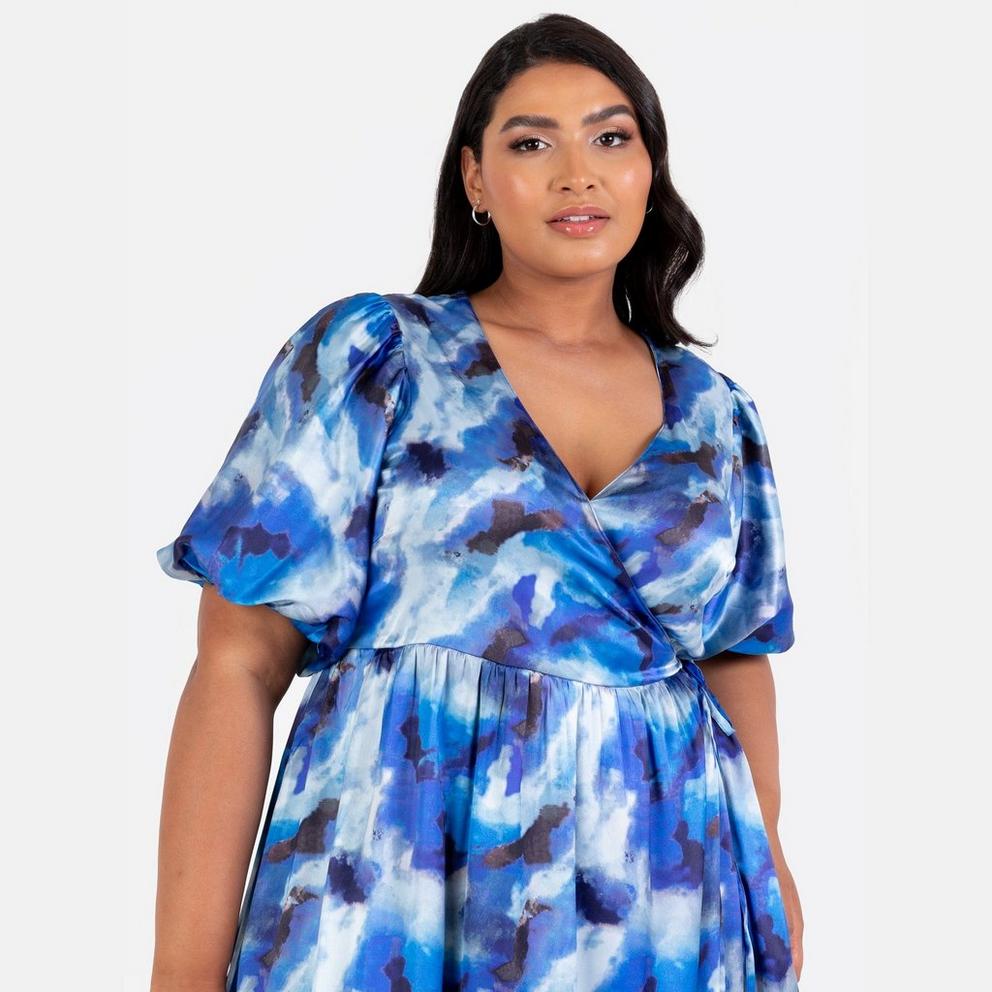 Lovedrobe Blue Satin Wrap Midaxi Dress