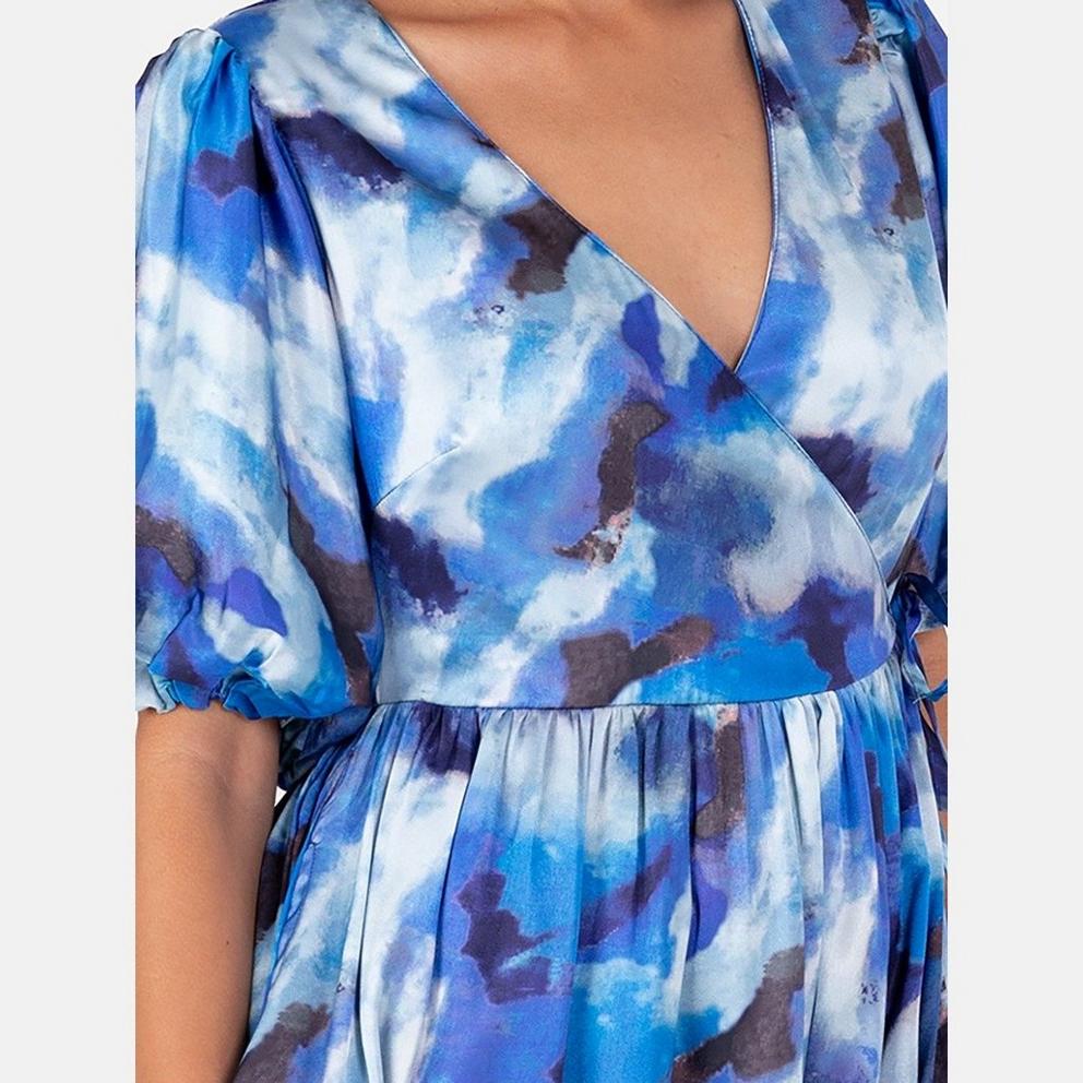Lovedrobe Blue Satin Wrap Midaxi Dress