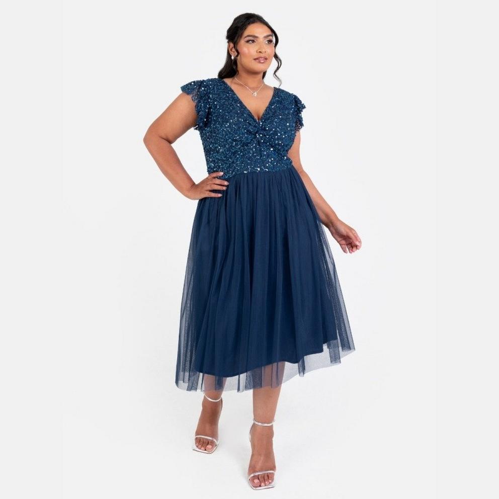 Maya Navy Embellished Twist Bodice Midi Dress
