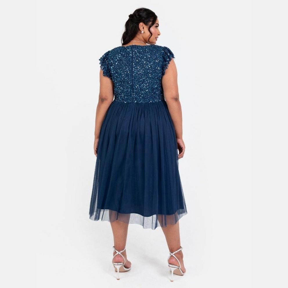 Maya Navy Embellished Twist Bodice Midi Dress