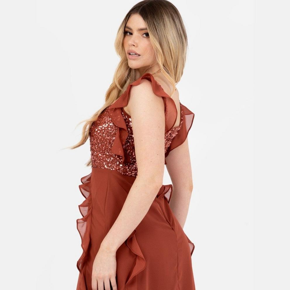 Maya Embellished Strappy Midi Dress with Ruffle Detail