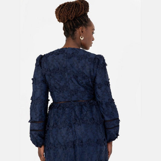 Maya 3D Floral Embroidered Maxi Sleeve Midi Dress