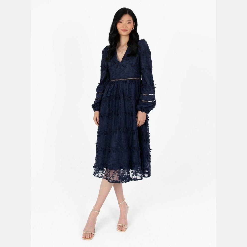 Maya 3D Floral Embroidered Maxi Sleeve Midi Dress