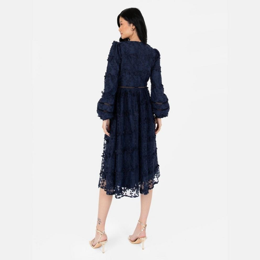 Maya 3D Floral Embroidered Maxi Sleeve Midi Dress
