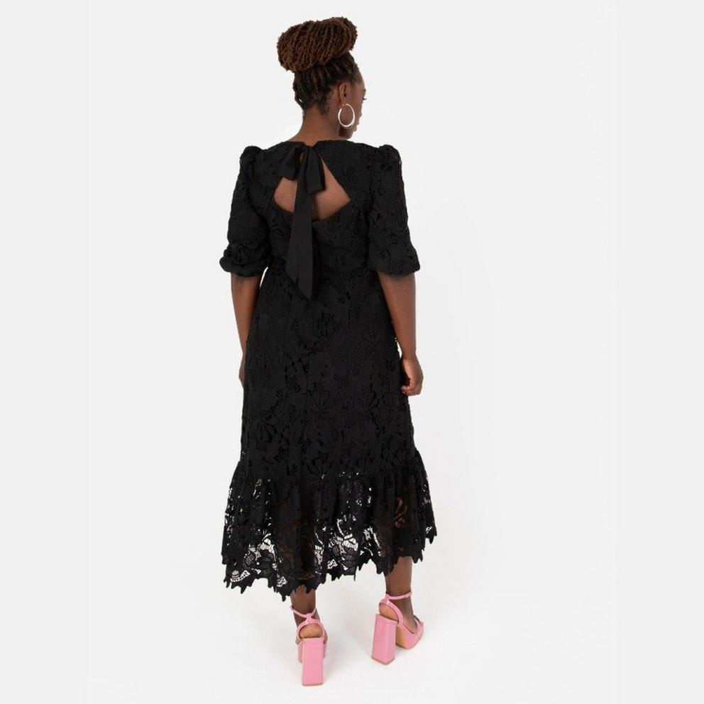 Maya Black Floral Lace Tie-Back Midaxi Dress