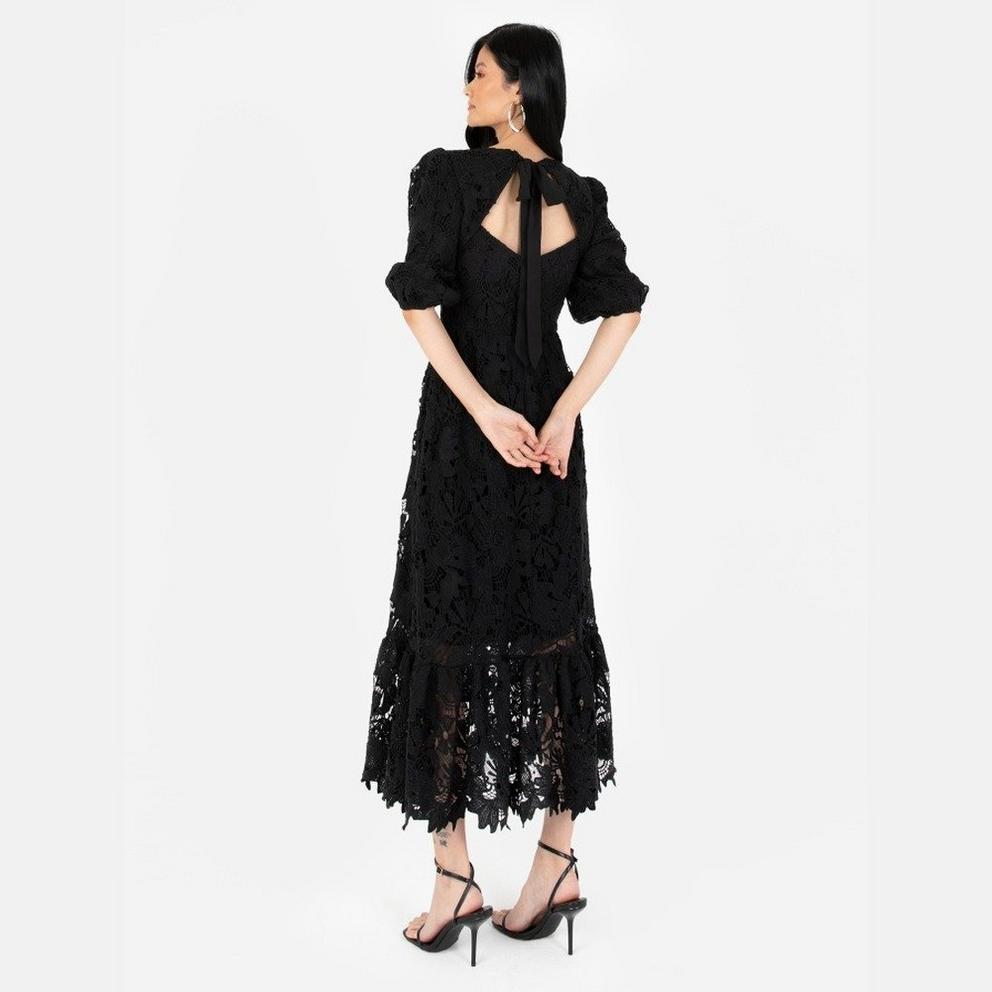 Maya Black Floral Lace Tie-Back Midaxi Dress