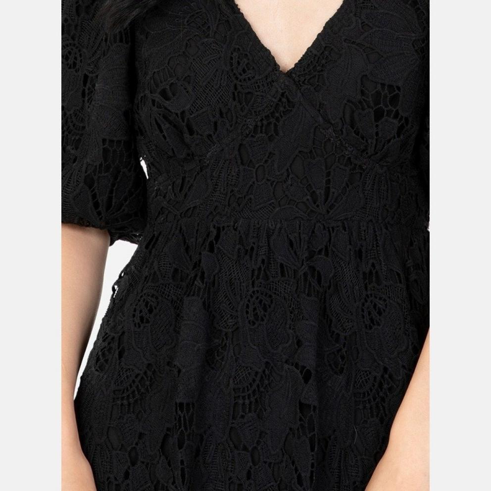 Maya Black Floral Lace Tie-Back Midaxi Dress
