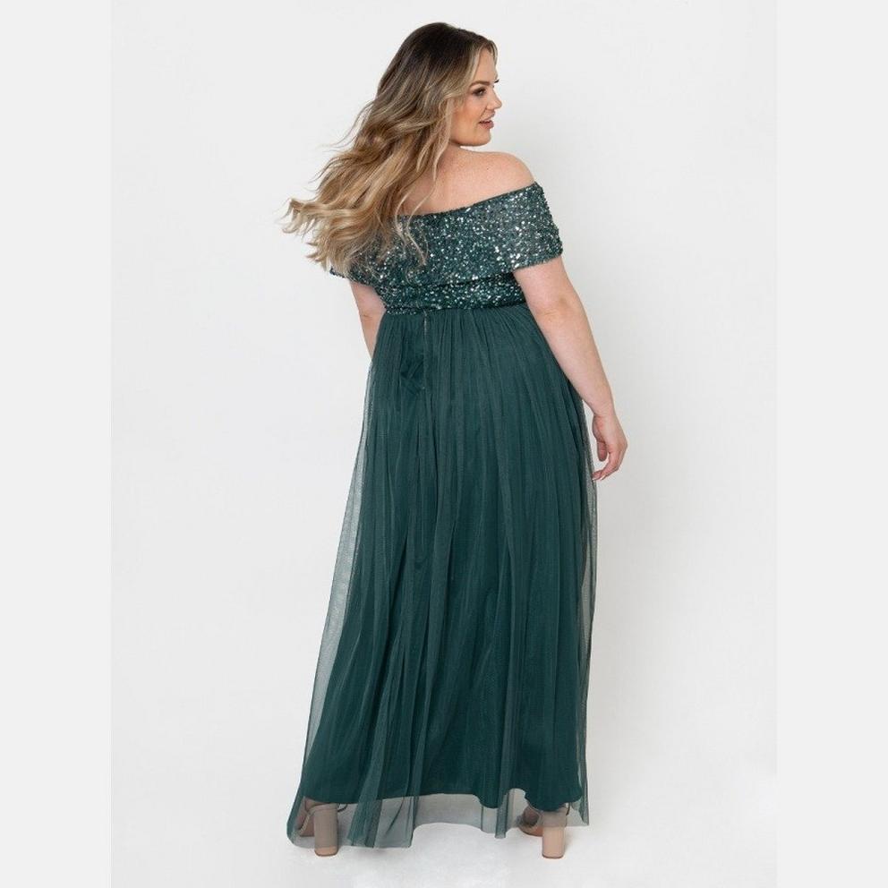 Maya Deluxe Maya Emerald Green Bridesmaid Bardot Embellished Maxi Dress
