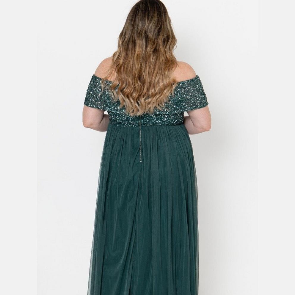 Maya Deluxe Maya Emerald Green Bridesmaid Bardot Embellished Maxi Dress