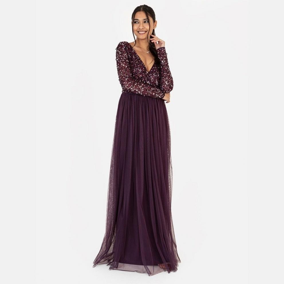 Maya Faux Wrap Front Embellished Maxi Dress