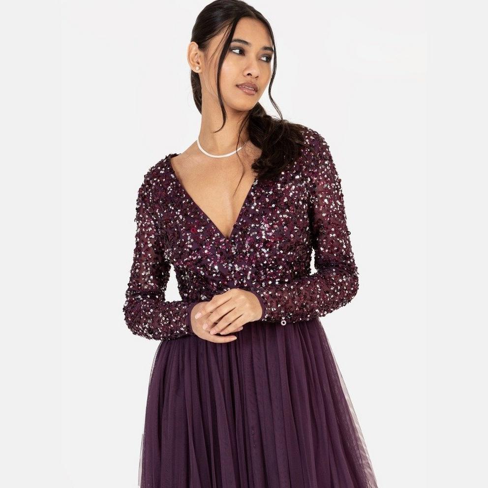 Maya Faux Wrap Front Embellished Maxi Dress