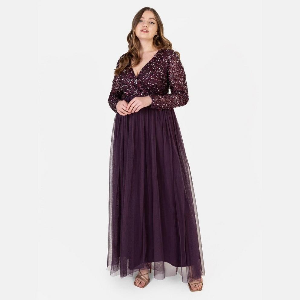 Maya Faux Wrap Front Embellished Maxi Dress