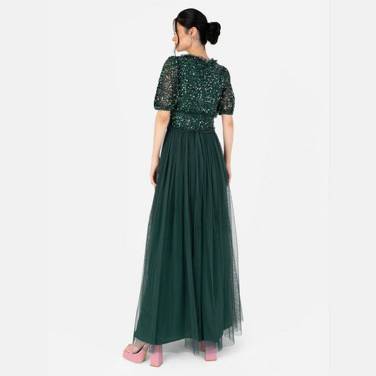 Maya Emerald Green Short Sleeve Embellished Maxi Dress