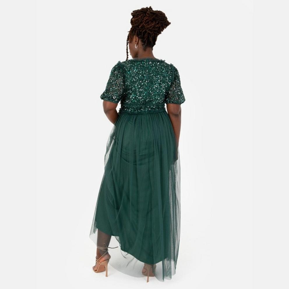 Maya Emerald Green Short Sleeve Embellished Maxi Dress