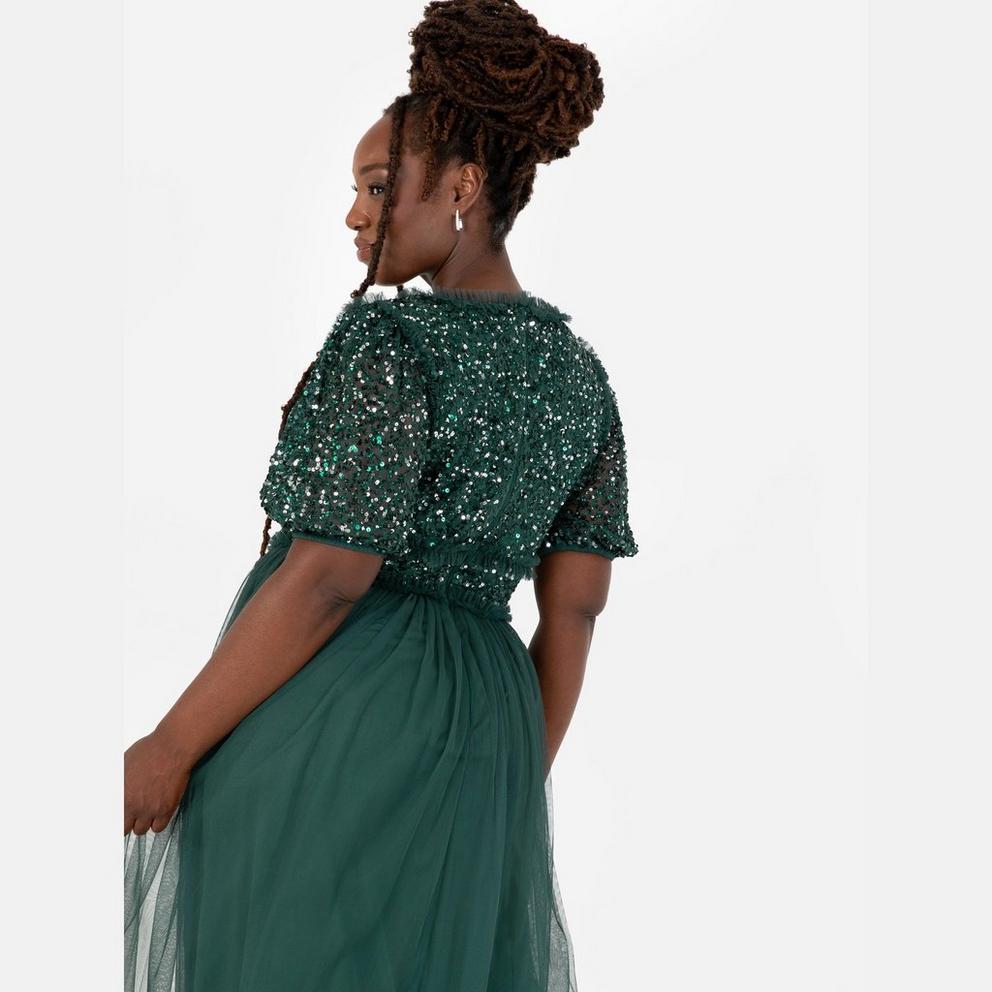 Maya Emerald Green Short Sleeve Embellished Maxi Dress