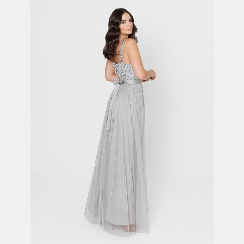 Maya Soft Grey Sleeveless Stripe Embellished Maxi Dress