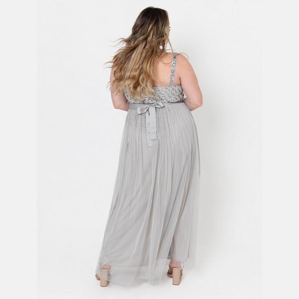 Maya Soft Grey Sleeveless Stripe Embellished Maxi Dress