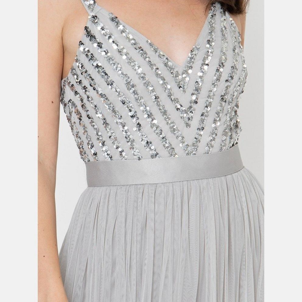 Maya Soft Grey Sleeveless Stripe Embellished Maxi Dress