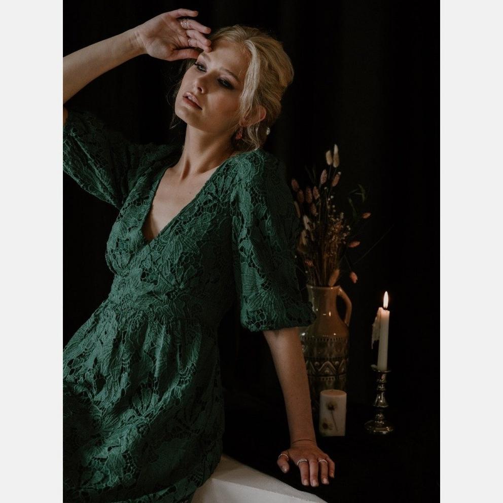 Maya Emerald Floral Lace Tie-Back Midaxi Dress