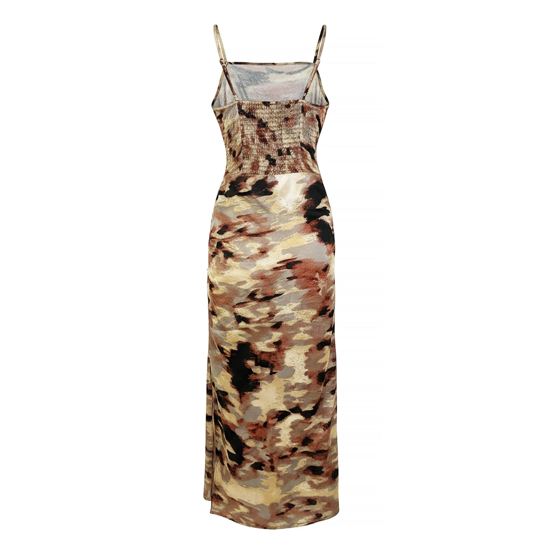 AX Paris Brown Smudge Print Strappy Ruched Side Midi Dress
