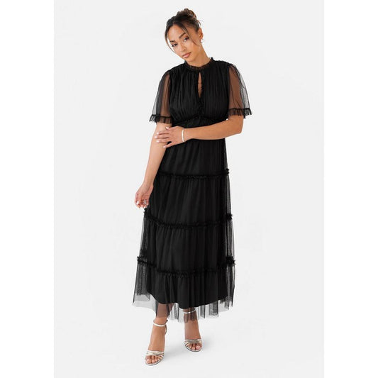 Anaya with Love Black Keyhole Detail Short Sleeve Frill Midaxi Dress