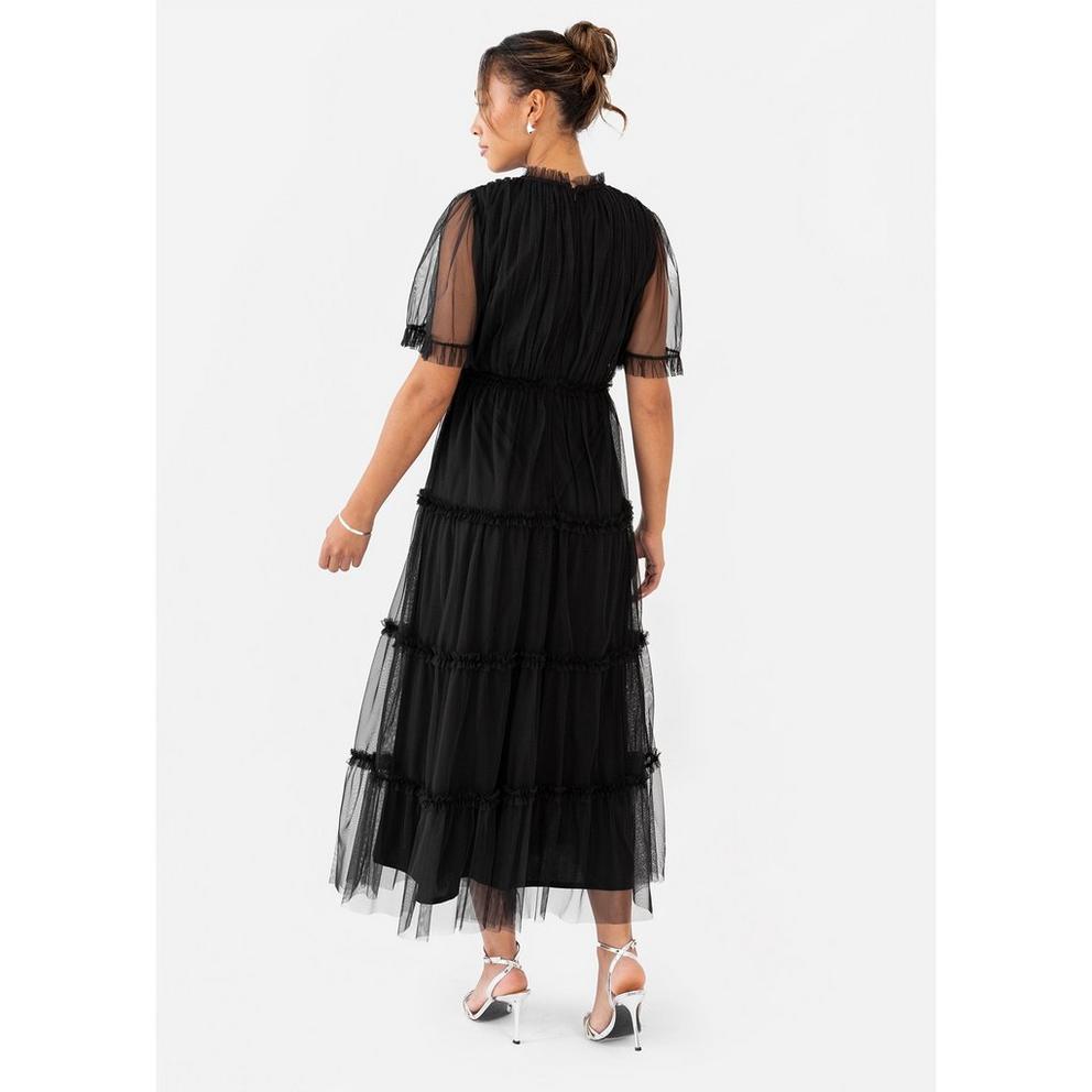 Anaya with Love Black Keyhole Detail Short Sleeve Frill Midaxi Dress