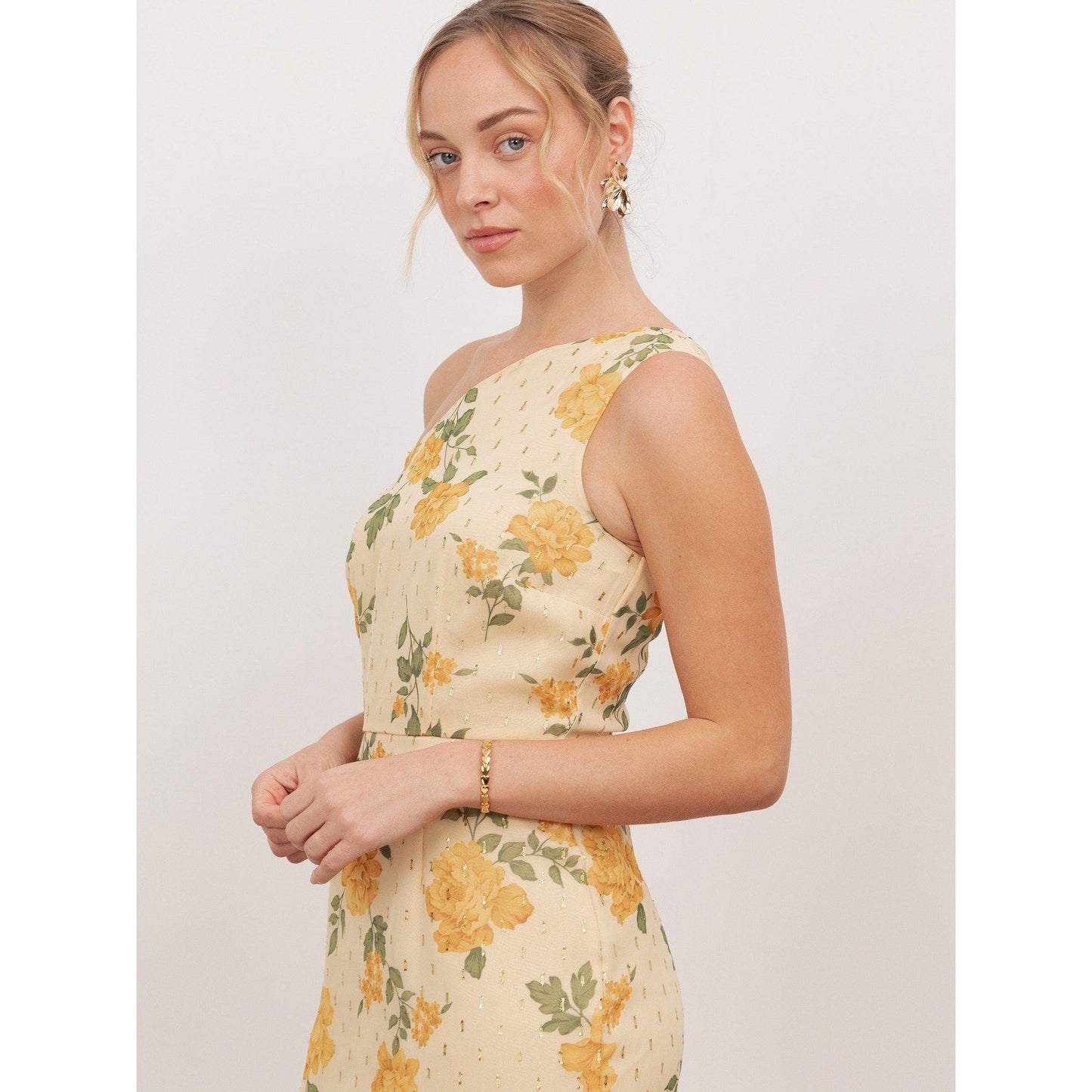 Anaya With Love Recycled Yellow Floral Print One Shoulder Maxi Dress