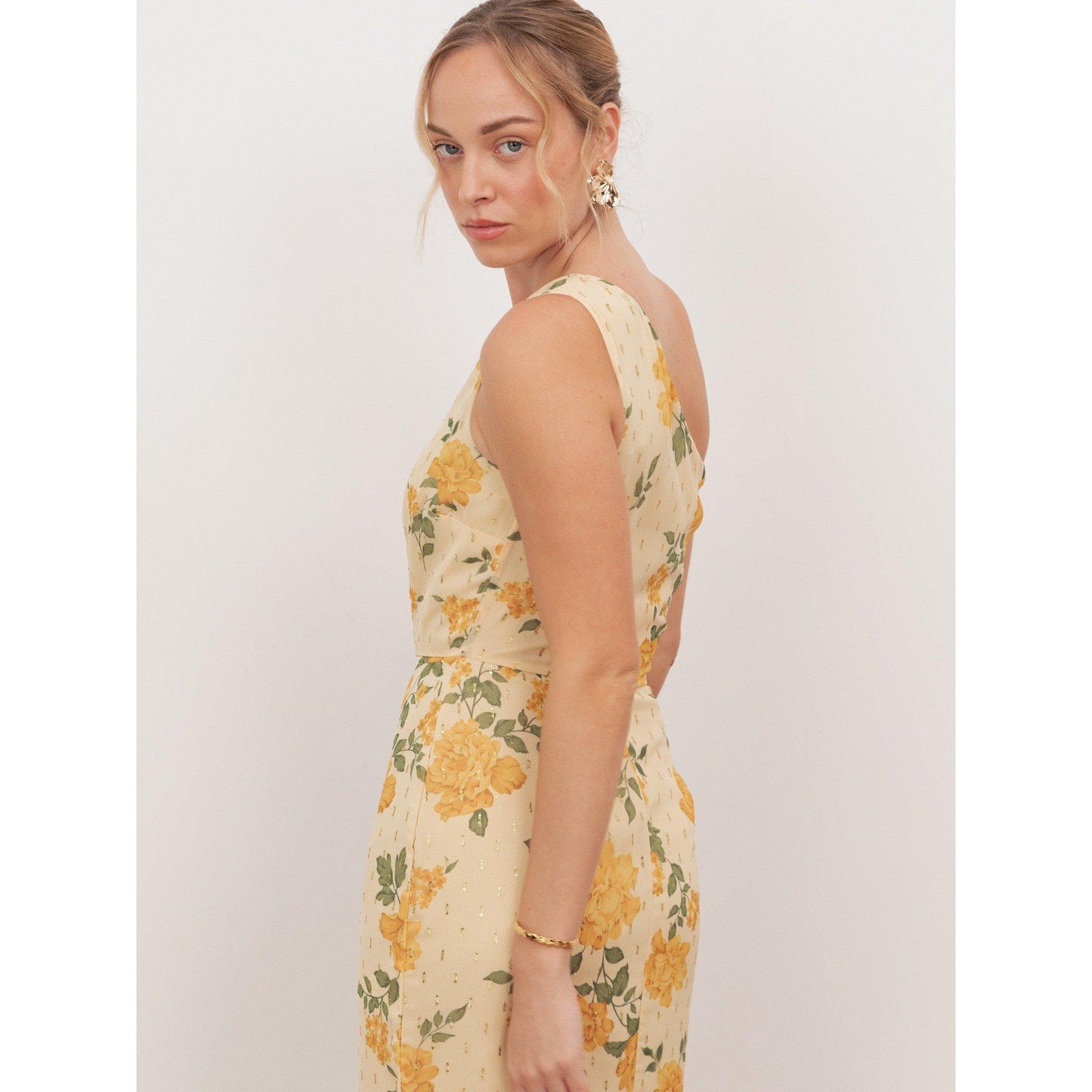 Anaya With Love Recycled Yellow Floral Print One Shoulder Maxi Dress