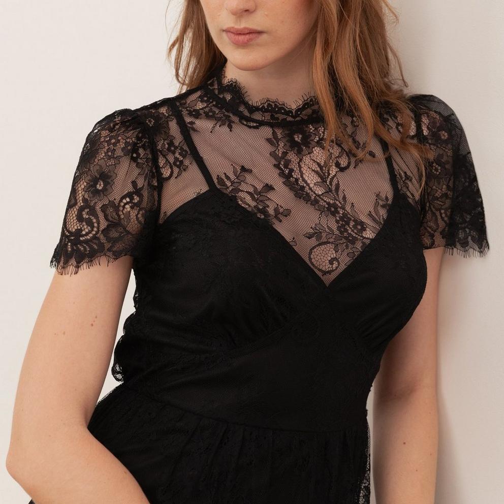 Lovedrobe Black Lace Midaxi Dress