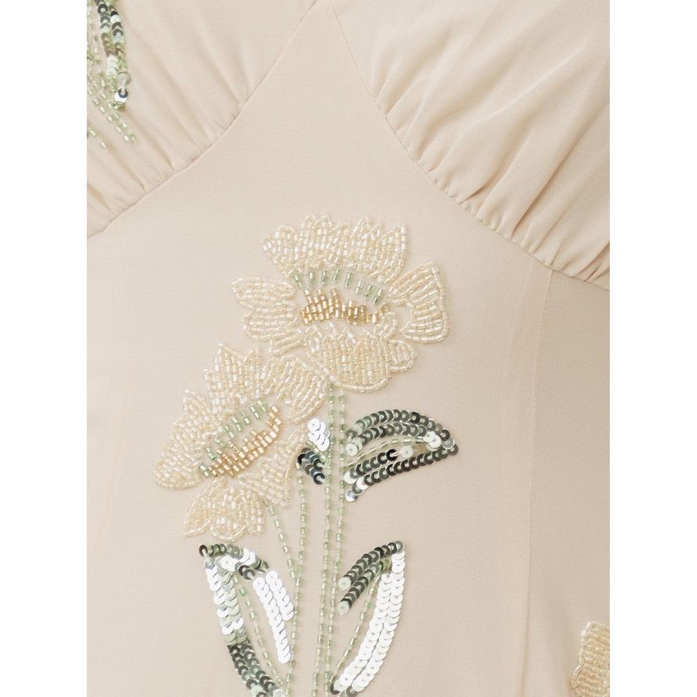 Maya Vanilla Embellished Maxi Sleeve Ruffle Maxi Dress