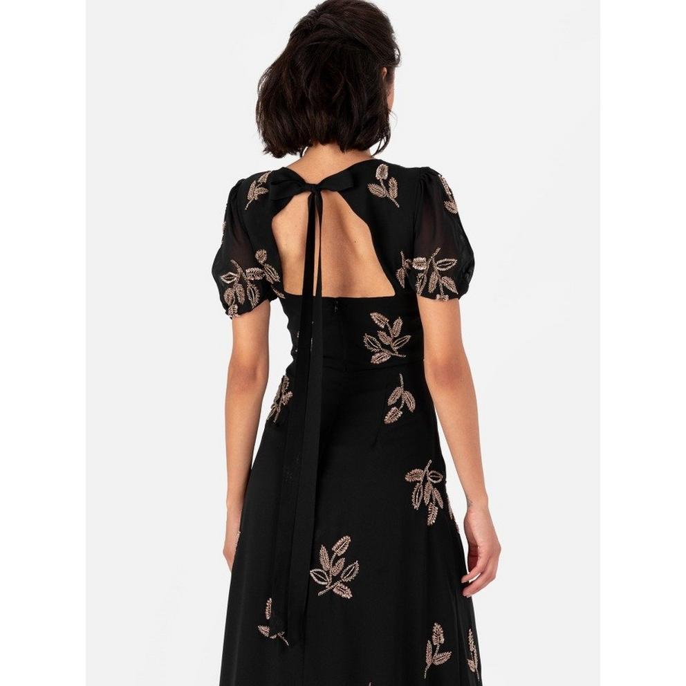 Maya Black Embellished Short Sleeve Maxi Dress with Open Back