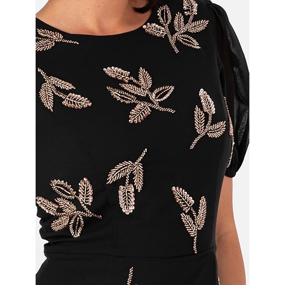 Maya Black Embellished Short Sleeve Maxi Dress with Open Back