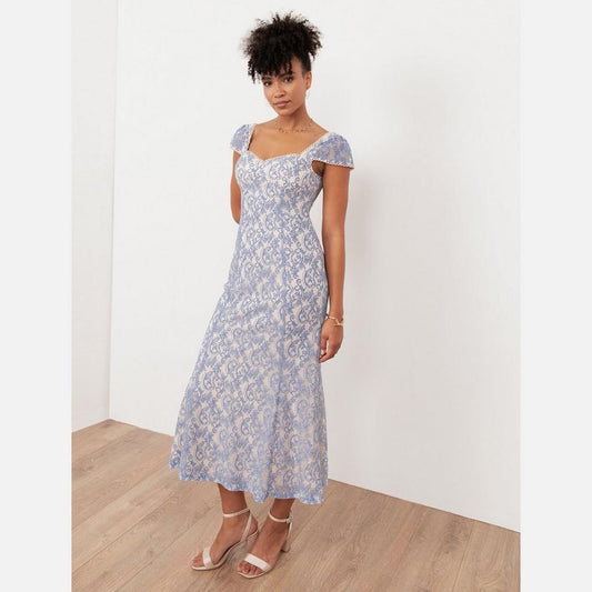 Maya Deluxe Maya Light Blue Sweetheart Neck Lace Midaxi Dress