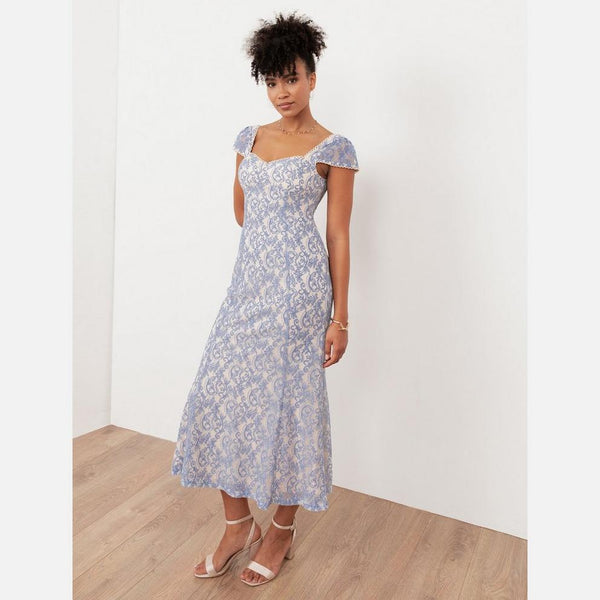Maya Deluxe Maya Light Blue Sweetheart Neck Lace Midaxi Dress