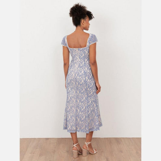 Maya Deluxe Maya Light Blue Sweetheart Neck Lace Midaxi Dress