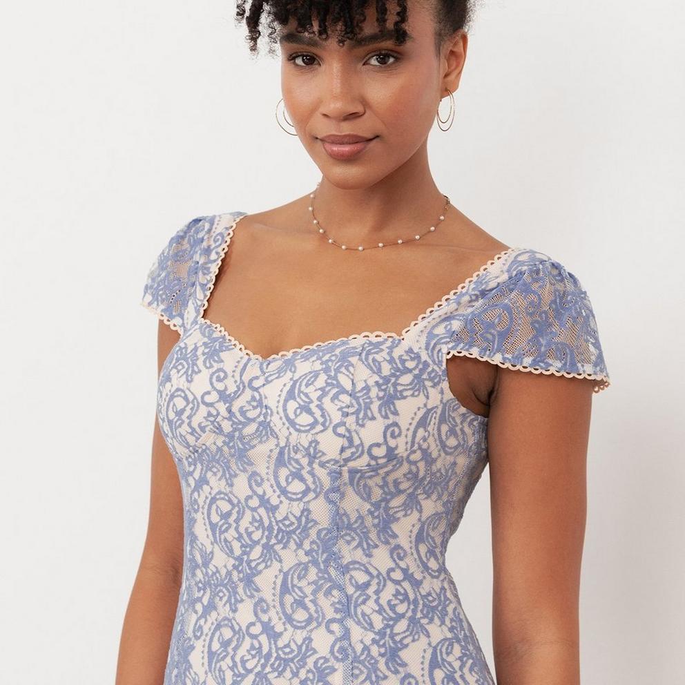 Maya Deluxe Maya Light Blue Sweetheart Neck Lace Midaxi Dress