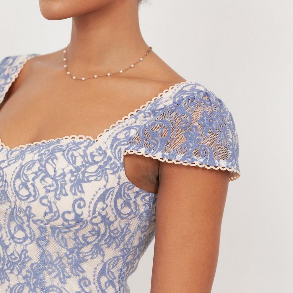 Maya Deluxe Maya Light Blue Sweetheart Neck Lace Midaxi Dress