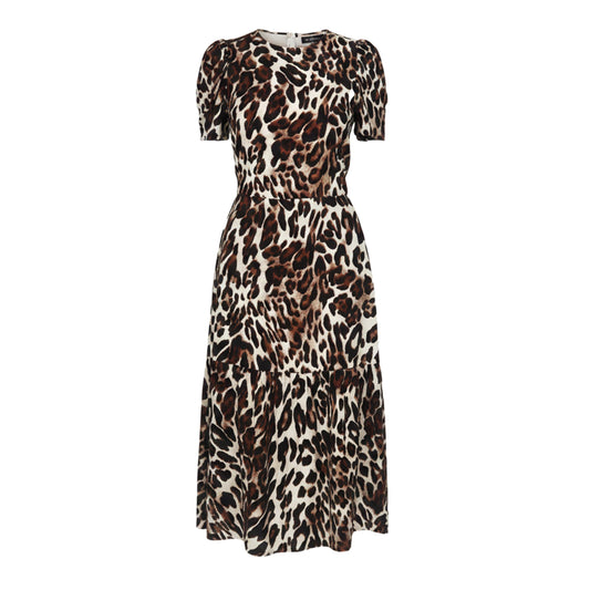 AX Paris Brown Leopard Print Puff Sleeve Smock Midi Dress