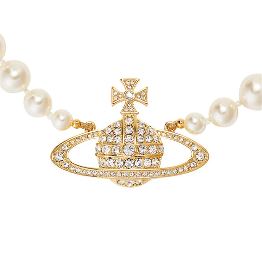 Women's One Row Pearl Bas Relief Choker Necklace