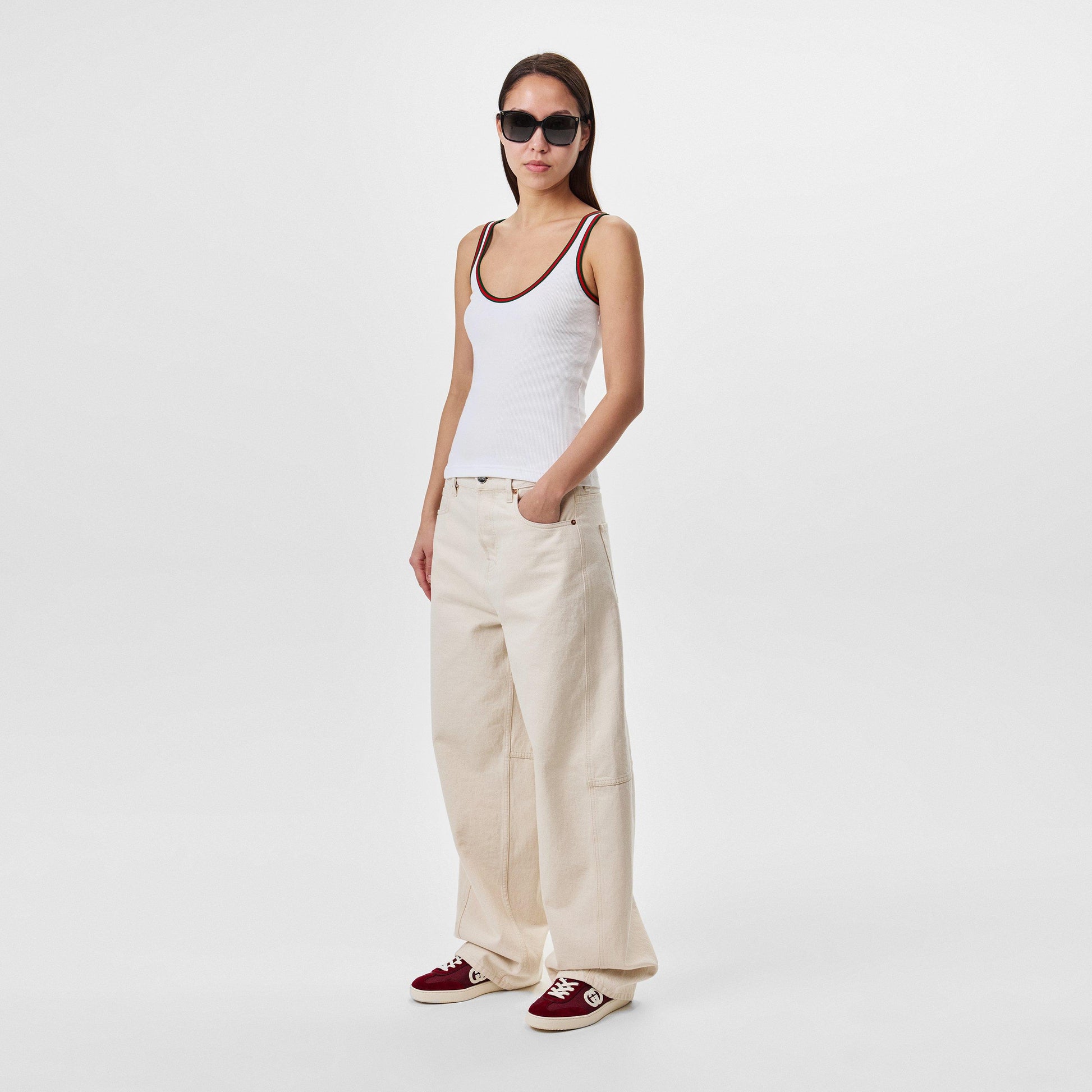 Gucci Web Detailing Cotton Rib Tank Top