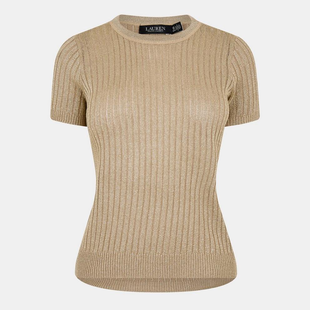Metallic Rib-Knit Short-Sleeve Jumper