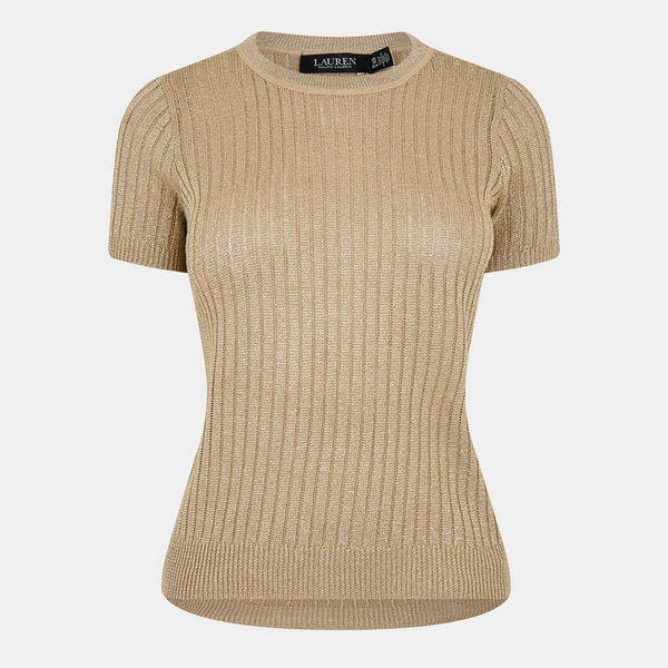 Metallic Rib-Knit Short-Sleeve Jumper